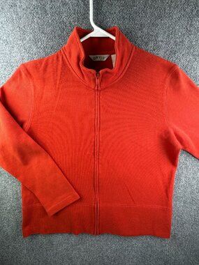 Orvis Orange Knit Full Zip Sweater XL Long Sleeve Cotton Basic Adult Outdoors